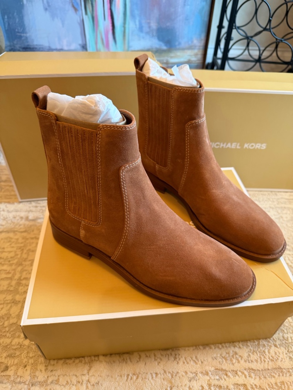 Michael Kors Suede Ankle Booties in Cognac Brown - Picture 4 of 9